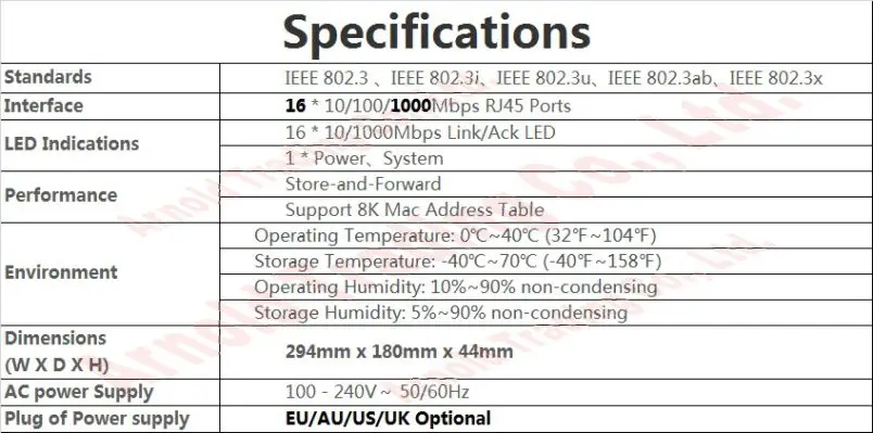 Технология Plug and Play 16-портовый гигабитный коммутатор 1000 Мбит/с без порта POE для