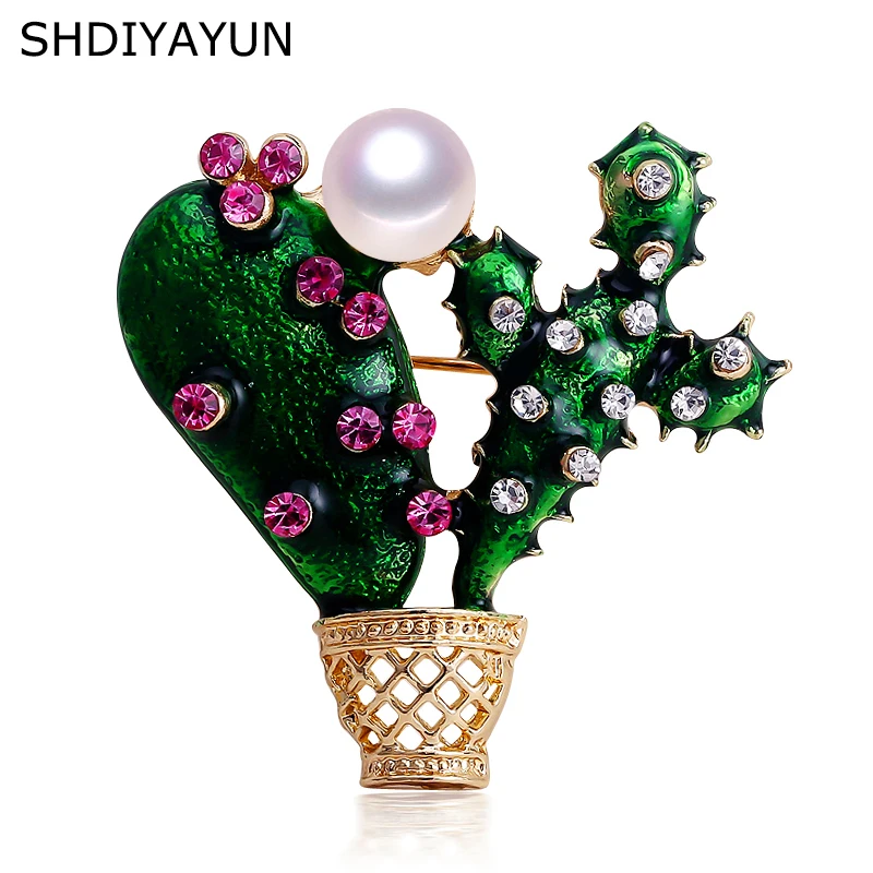 SHDIYAYUN 2019 Прямая продажа с фабрики эмалевые брошь кактус бриллианты для женщин
