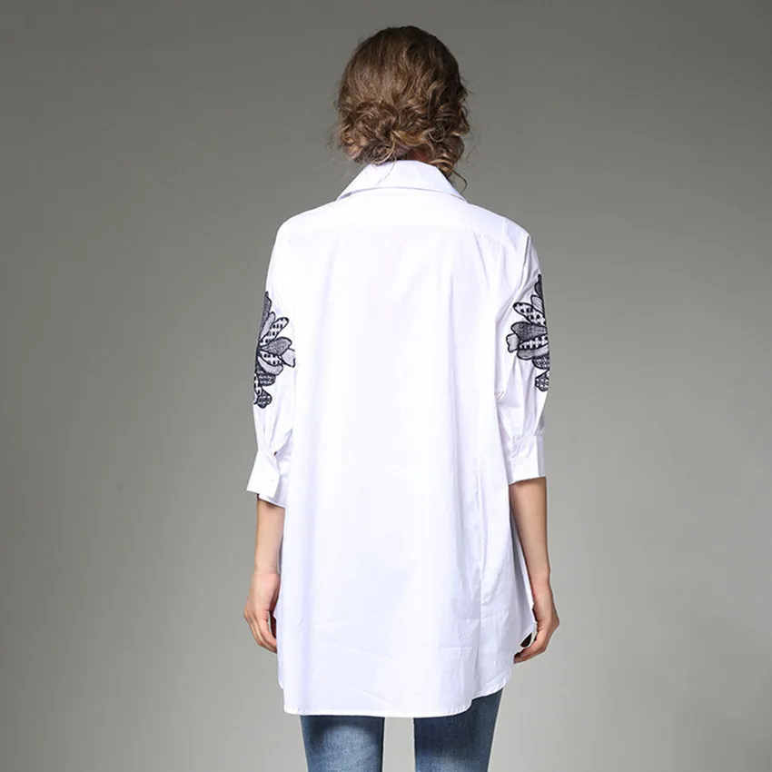 Европейская модная Осенняя белая рубашка для женщин с рукавом 3/4 Повседневная