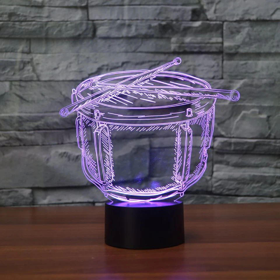 Сенсорный 3D светильник 7 цветов музыкальный инструмент барабан светодиодный