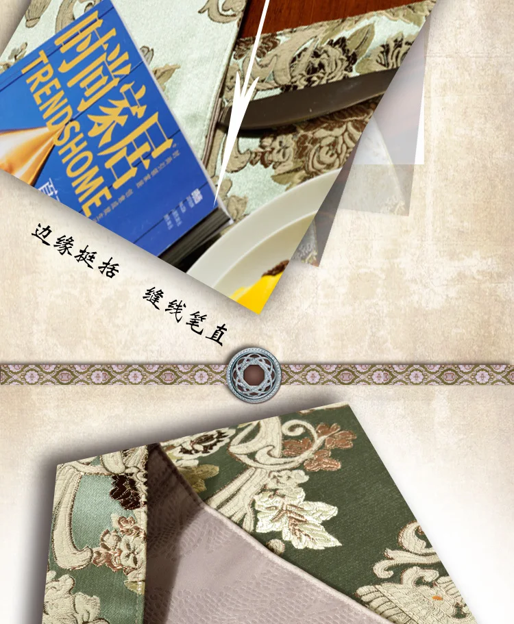 Luxury Green Silk Jacquard Table Runner Placemat High Quality Jacquard Tablecloth Table Flag Table Kitchen High-grade Supplies