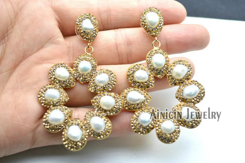 Женские ажурные серьги гвоздики в форме подсолнуха с натуральным пресноводным