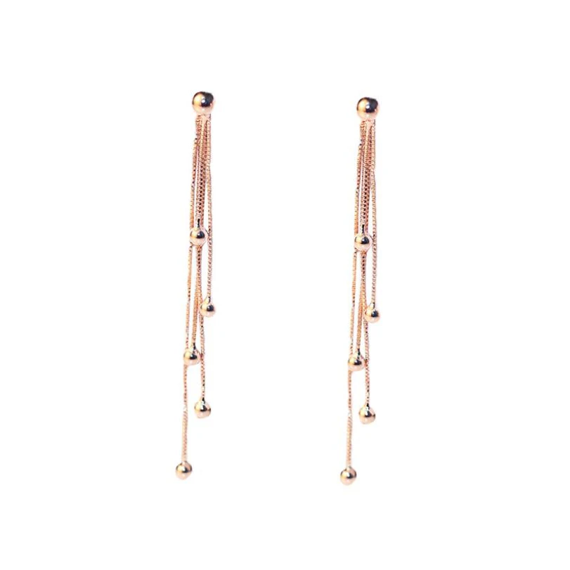 

Fashion Jewelry Stylish Rose Gold Color Star Streamlined Tassel Long Earrings For Women metal Chain Tassel Ear Wire earrings