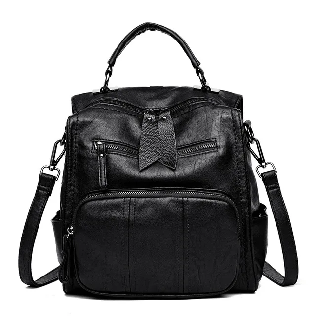 black Винтажные кожаные рюкзаки, Женская дорожная сумка через плечо, Sac A Dos, горячая Распродажа, школьные сумки для девочек, рюкзак, женская сумка, Mochila Feminina - Цвет: black
