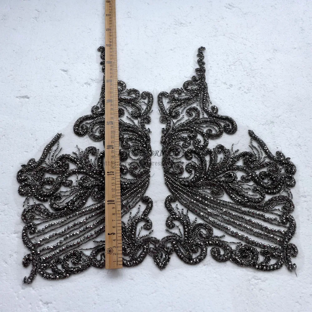 Новая тяжелая кружевная нашивка Стразы ручной работы серого/серебряного цвета La