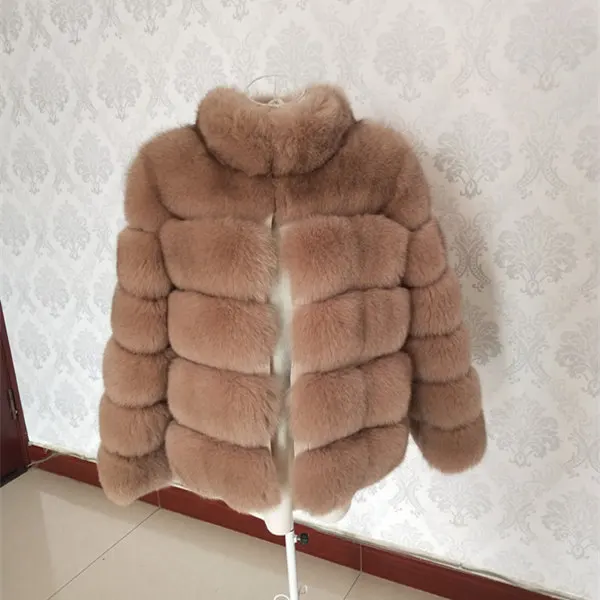 Light khaki - collar Новая брендовая зимняя шуба из натурального Лисьего меха, толстая женская шуба из серебристого лисьего меха, шуба из лисьего меха с воротником - Цвет: Light khaki - collar