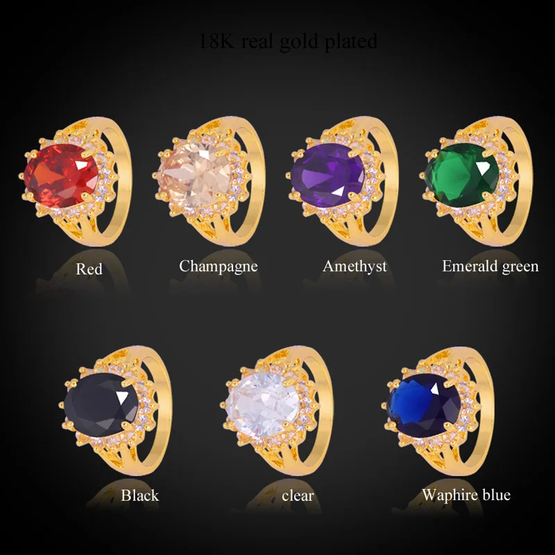 Ювелирное кристаллическое кольцо для женщин модное роскошное Золотое 7 цветов AAA