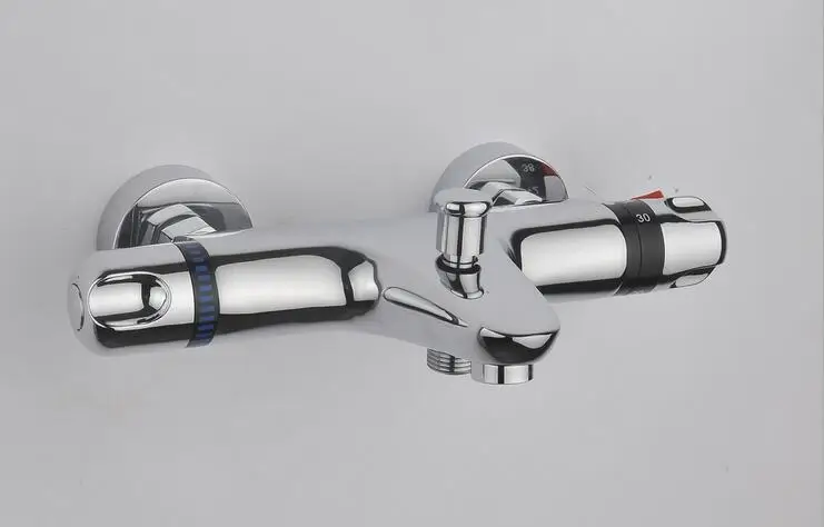 Латунный смеситель для душа с термостатом двойной ручкой и настенным креплением
