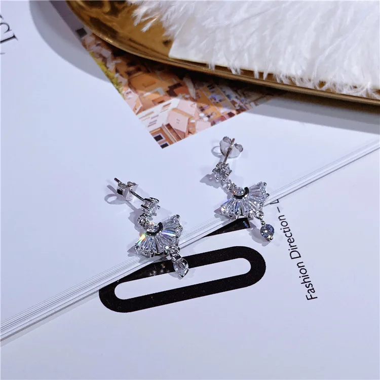 

Real 925 Sterling Silver Statement Sparkling Zircon Dress Stud Earrings 2019 New Arrival Cute Earrings for Women