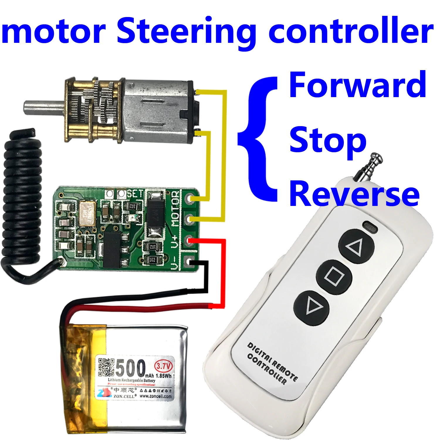 

3.7v 4.5v 9v 12v motor Forward Reverse steering wireless remote control switch Controller module 433mhz rf transmitter receiver
