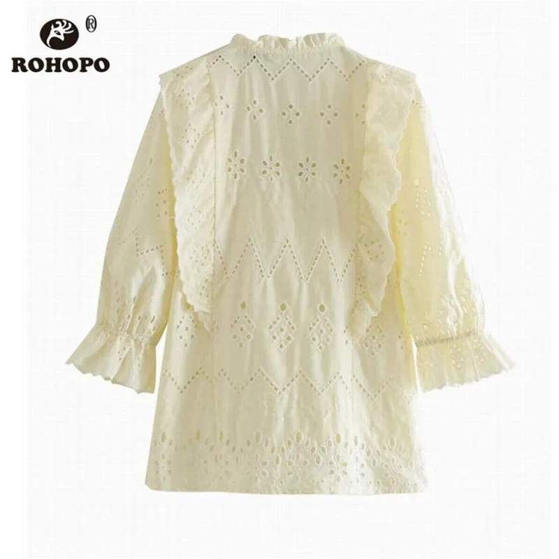 ROHOPO Женская шикарная консервативная хлопковая блуза с длинным рукавом