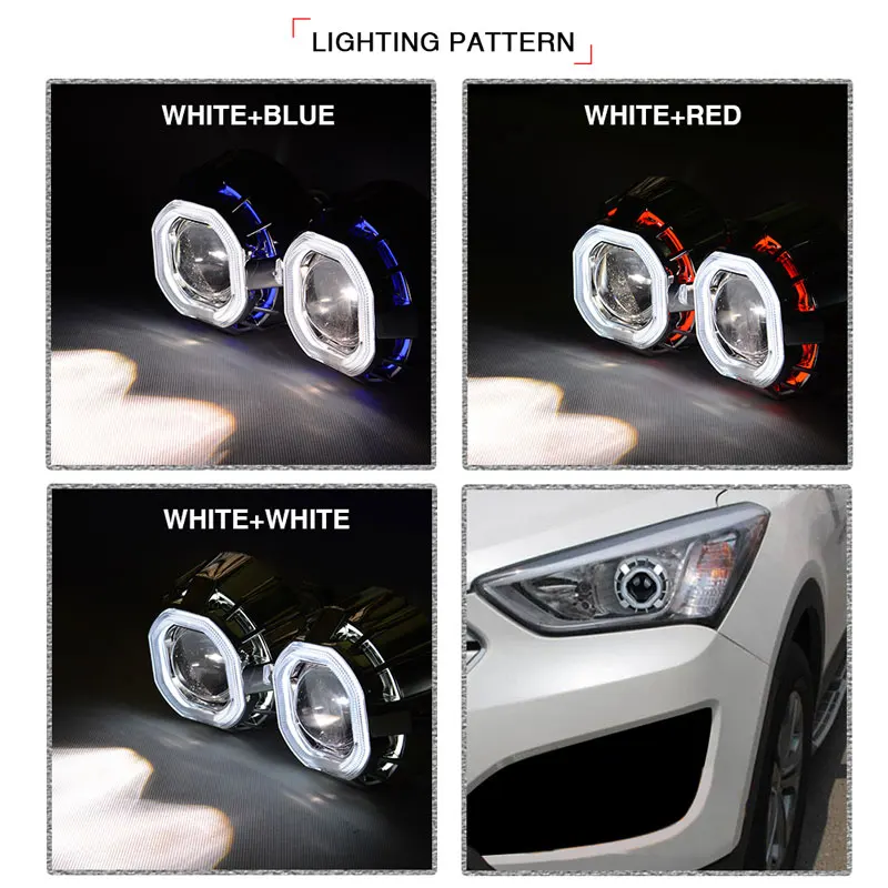 3 дюйма Квадратные HID линзы проектора Bi xenon фары с CCFL белые красные синие двойные