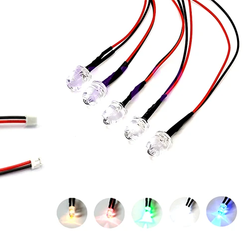 

20Pcs 3V 5V 6V 9V 12V 24V 36V 48V 110V 220V Clear 10mm LED With 20cm Wire And ZH1.5 Plug, Light=White Red Blue Green Yellow
