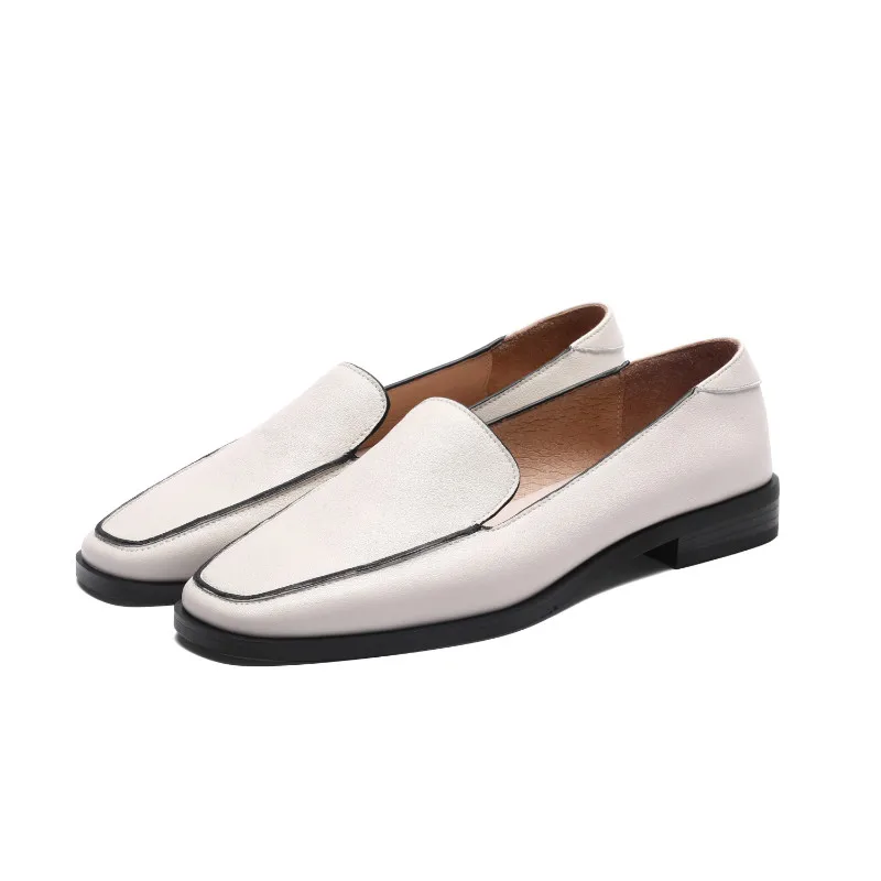 Белый Brand Shoes Women Loafers Soft Leather Flats Basic Square Toe Fashion Ladies Loafers Genuine Leather Women Casual Shoes - Цвет: Белый