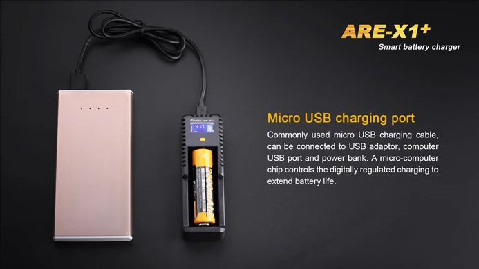 

Original Fenix ARE-X1+ Smart Battery Charger LCD Display Li-ion NiMH NiCD USB Intelligent Battery Charger for 18650 26650 AA AAA