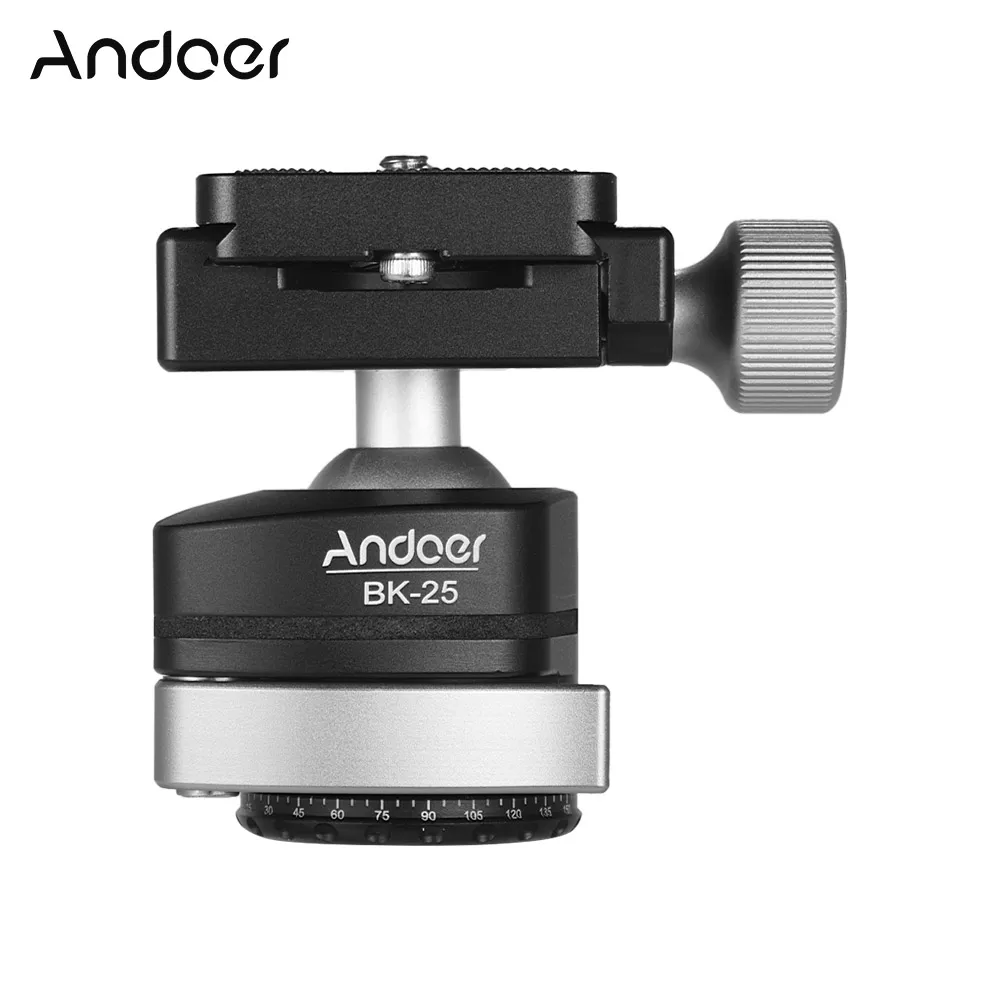 

Andoer BK-25, 360 градусов, панорамная шаровая Головка, быстросъемная пластина, крепежный адаптер, грузоподъемность 15 кг/33 фунта, алюминиевый сплав