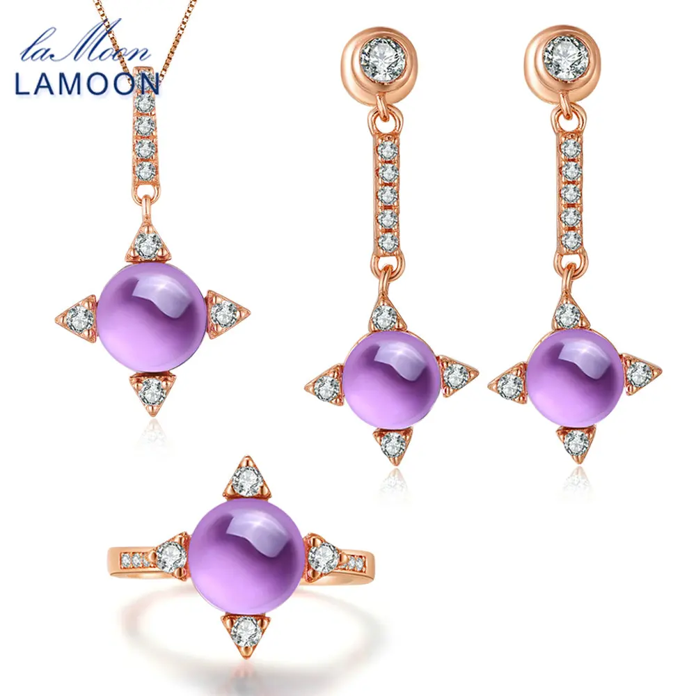 LAMOON Изящные Ювелирные изделия 2.2ct натуральный Фиолетовый аметист 925 Стерлинговое