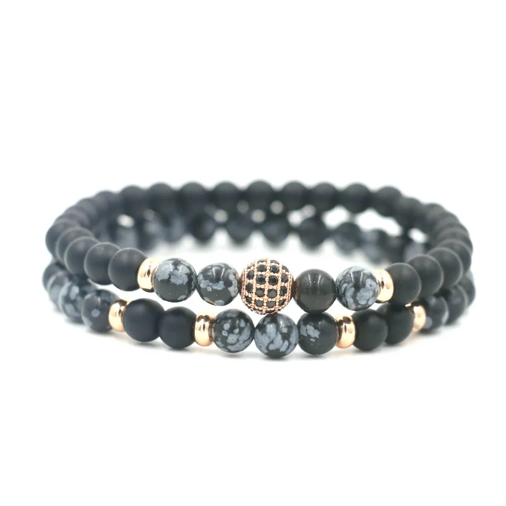 2 шт./компл. нить с каменными бусинами браслеты черный циркон мяч браслет