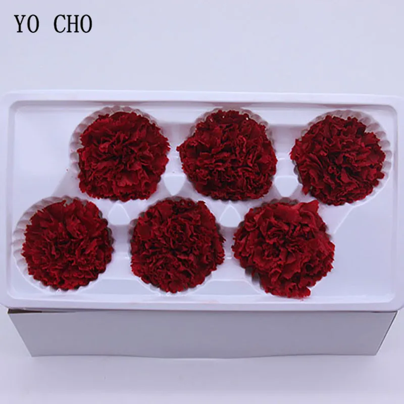 

YO CHO 6ps High Quality Grade A Immortal Carnation Fresh Preserved Flowers Material Women Mother's Day DIY Gift Box Flowers Ball