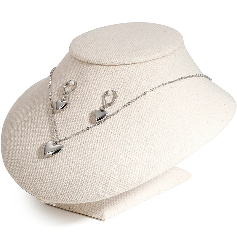 Cute Heart Stainless Steel Bridal Jewelry Sets Necklace Drop Earrings Accessories Set For Women Wedding Gift