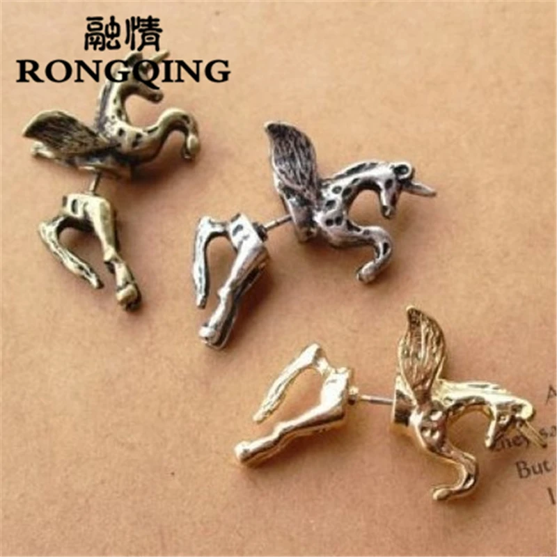 

RONGQING 1 шт. новые модные 3D серьги-гвоздики в виде единорога Сказочный Единорог Ювелирные изделия Подарки