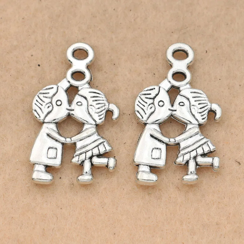 KJjewel Tibetan Silver Plated Boy Girl Charms Pendants for Necklace Bracelets Jewelry Making Findings DIY Accessories 28x17mm | Украшения и