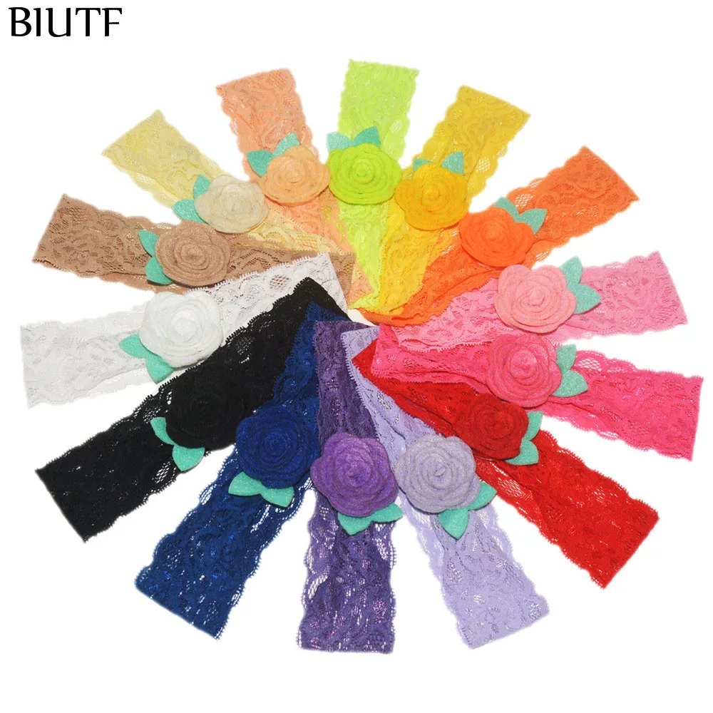 30 шт./лот милая эластичная Кружевная повязка на голову с тканевым фетровым