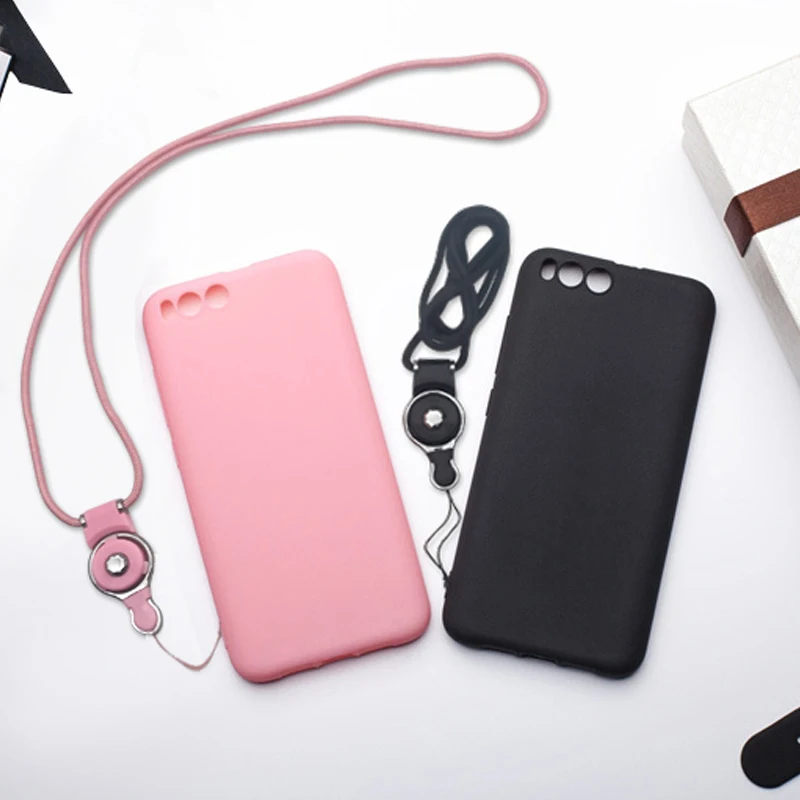 HOPELF Fitted Case for Xiaomi Mi6 Silicone Cute Pink Black Lanyard Coque Cover Mi 6 |