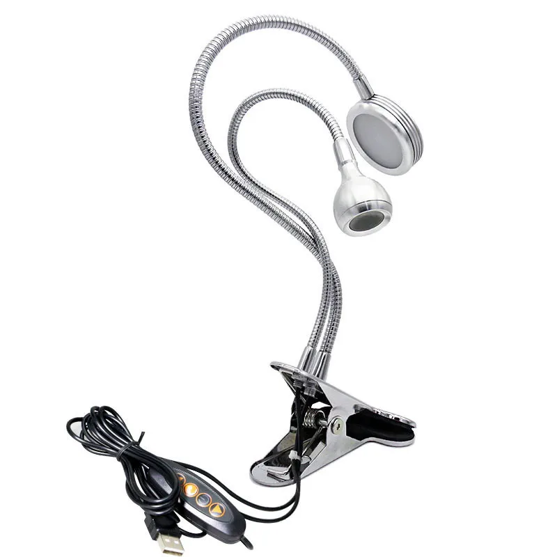 Современная светодиодная двухголовая настольная лампа usb с зажимом Гибкая