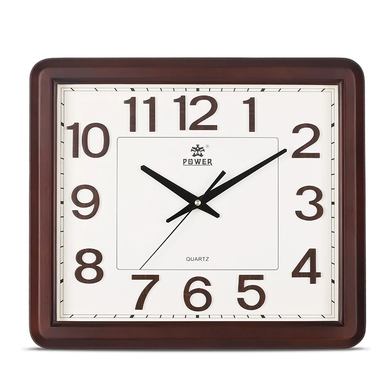 

POWER Brand 18 inch square solid wood mute living room wall clock Silent Non-Ticking Office clock
