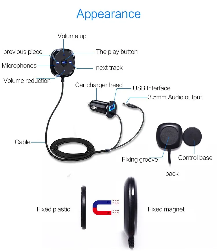 Автомобильный комплект Bluetooth, модулятор, fm-передатчик с USB зарядным устройством, MP3-плеер, поддержка USB SD карты, 3,5 мм, Aux