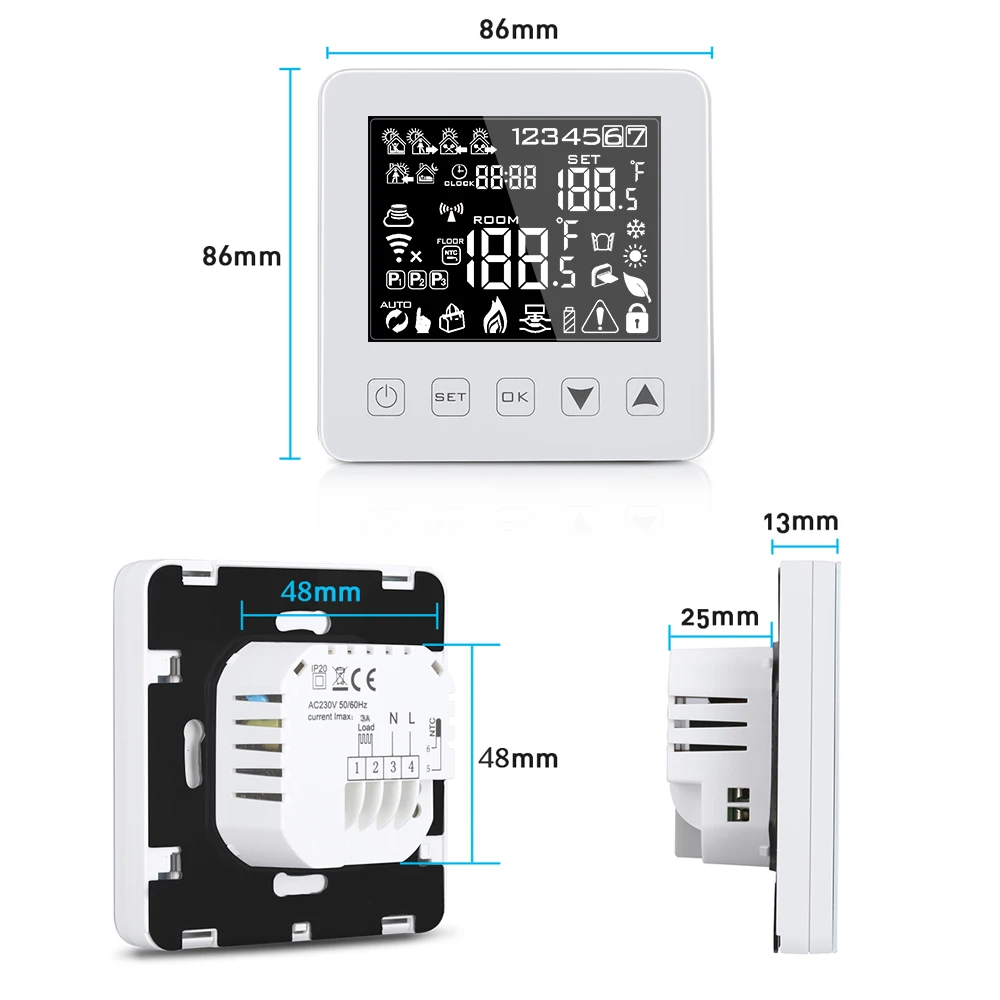 

Alexa Programmable Smart WiFi Thermostat for Water/Gas Boiler Heating Floor Touchscreen Room Temperature Controller