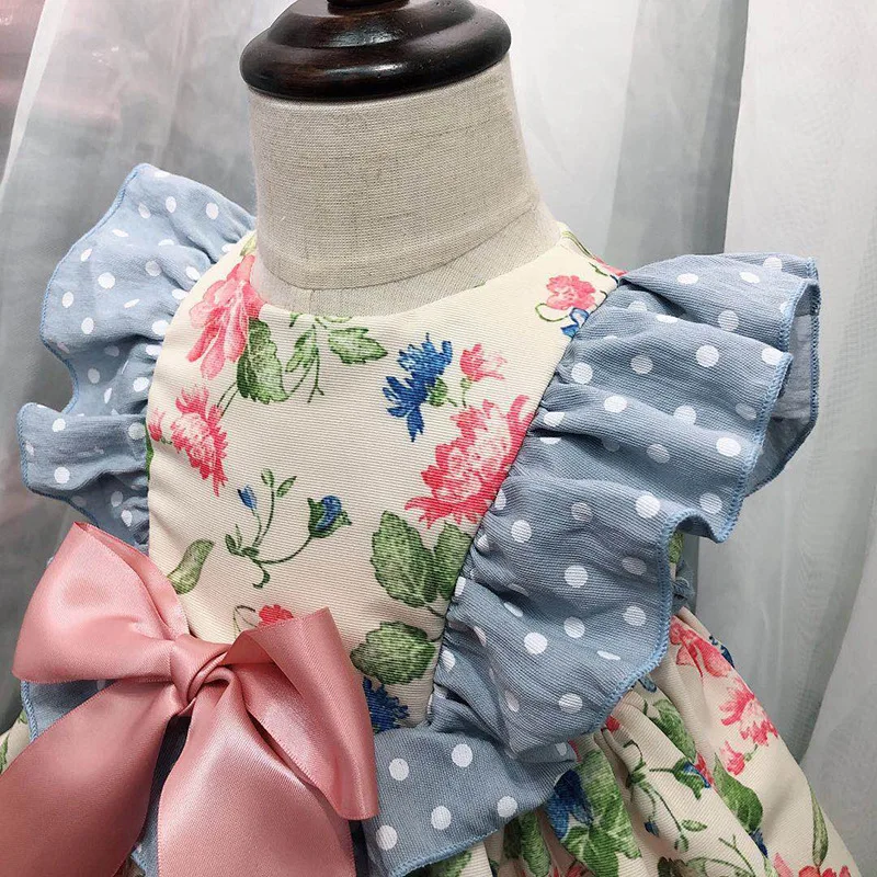 Летнее кружевное платье принцессы с цветочным узором для девочек винтажное