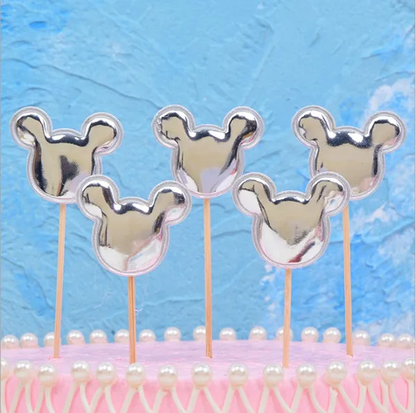 Silver Mickey 5 шт. Микки и Минни Микки Маус голова торт Топпер флажки для кексов для предродовой вечеринки Мальчик Дети День рождения Свадебные украшения поставки - Цвет: Silver Mickey
