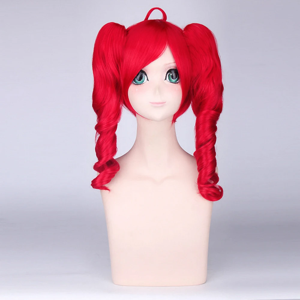 Anime kasane teto VOCALOID Long Wavy Red Cosplay Wig Costume 50cm Synthetic Hair Wigs For Women + Double Ponytails