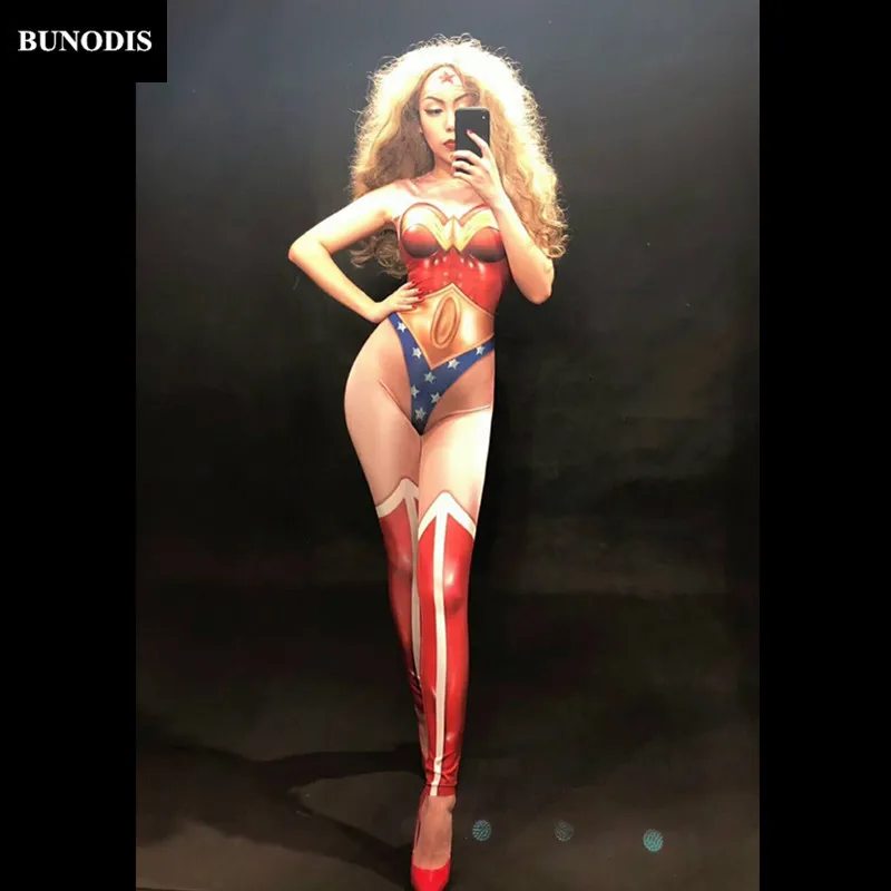 BU171 Wonder Woman сексуальный комбинезон для ночного клуба и вечерние выступление