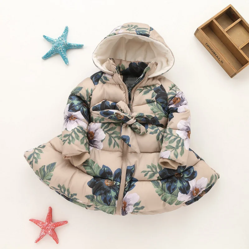 children clothing winter jackets for girls kids fashion floral printed parka thick fleece warm coats windbreaker clothes | Детская