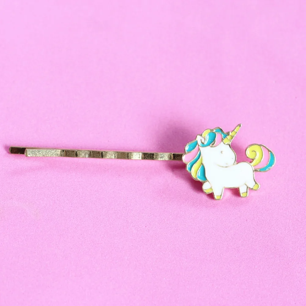 Timlee H100 Free Shipping Cartoon Lovely Rainbow Horse Grace Unicorn Black Metal Hair Clip hair accessory wholesale | Украшения и