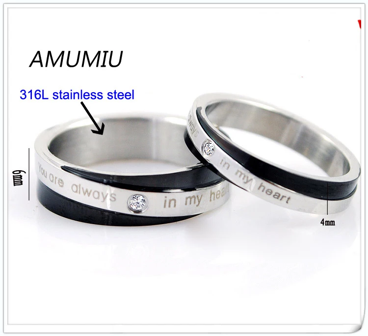 Кольца AMUMIU His и Her набор колец со стразами из нержавеющей стали кольца Love Is черный