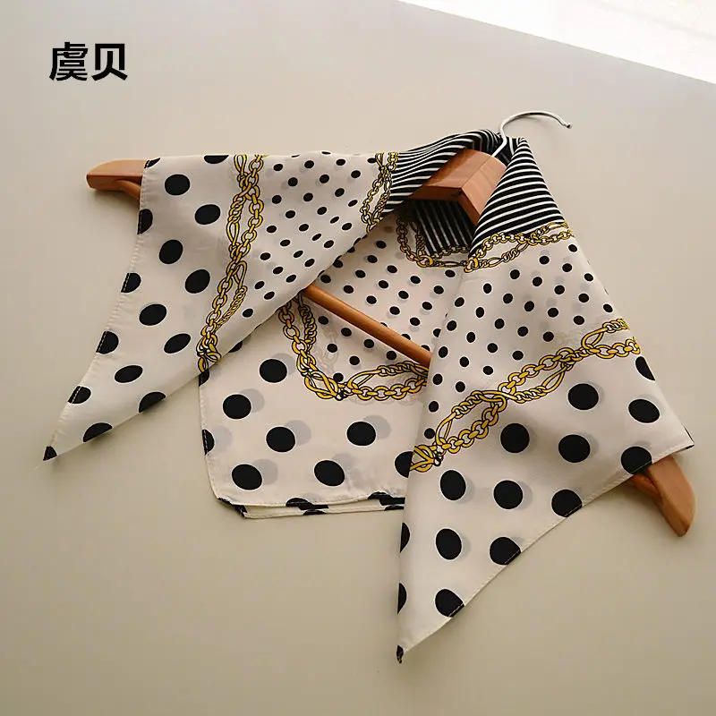Платок в черный и белый горошек платок маленький квадратный шелковый шарф