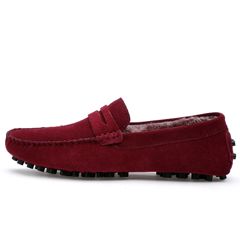 

Men Shoes Walking Leather Moccasin Loafers With Fur Winter Tenis Masculino Adulto Keep Warm Slip On Flats Gommino Driving Boots