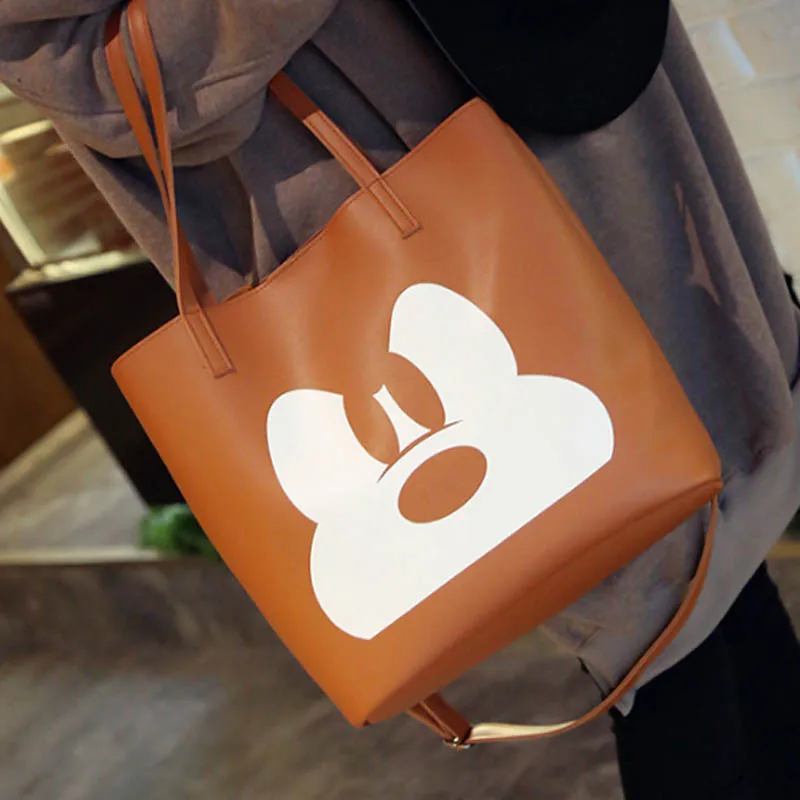 Brown Disney, женская сумка Микки, очень большая сумка для подгузников, модные стильные сумки для мам из искусственной кожи, мультяшная женская сумка из полиэстера - Цвет: Brown