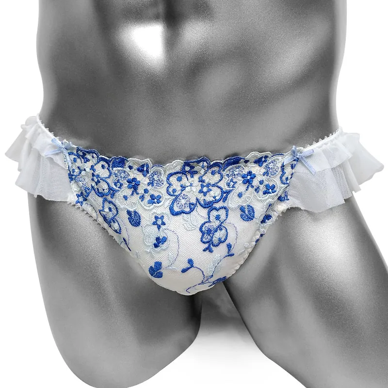Sissy трусы с Вышивкой Сексуальное Женское бикини Мужское нижнее белье оборками
