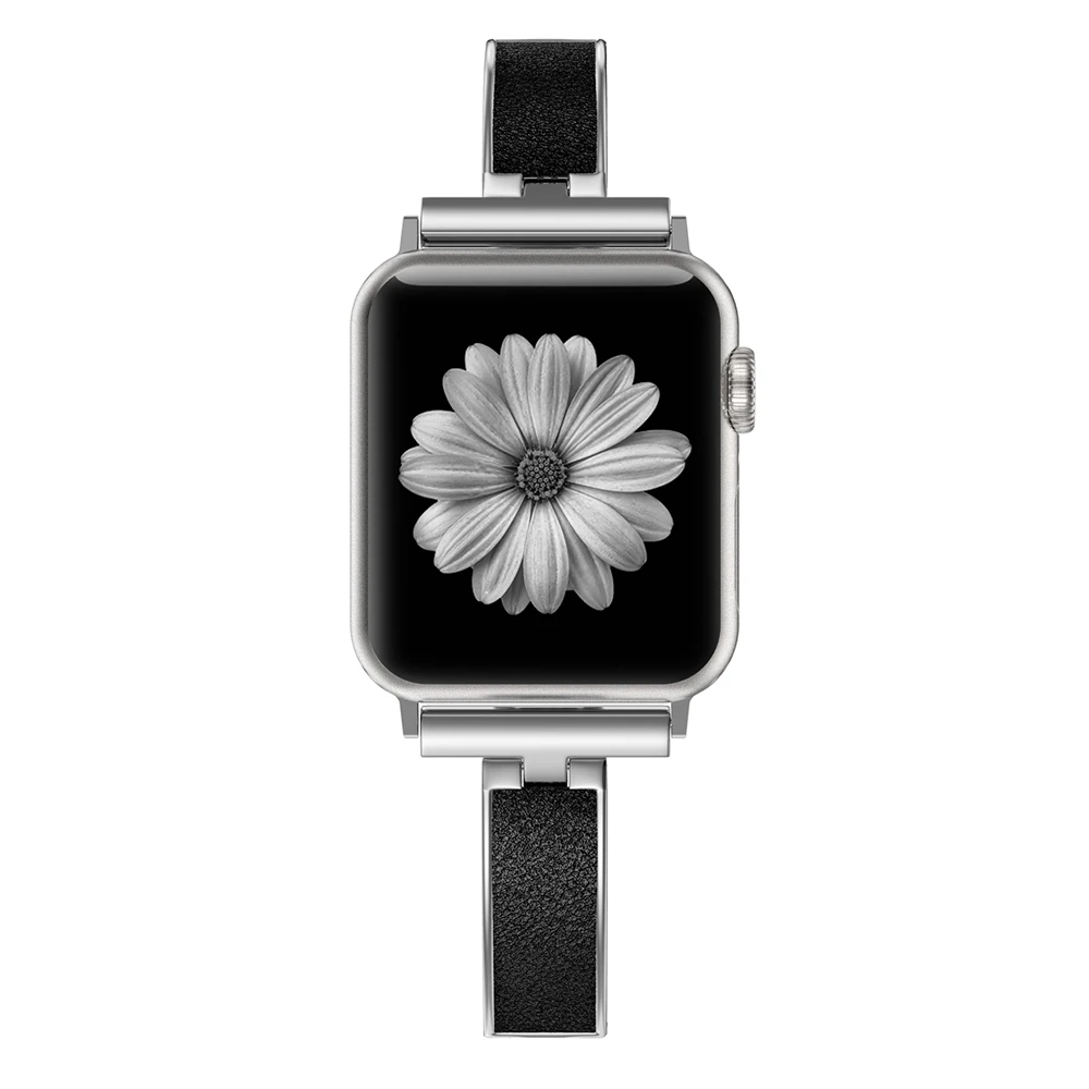 Серебристый Женский металлический ремешок для Apple Watch Series 5, 40 мм, 44 м, металлический+ кожаный браслет, ремешок для iWatch Series 4, 3, 2, 1, 38 мм, 42 мм - Цвет ремешка: Серебристый