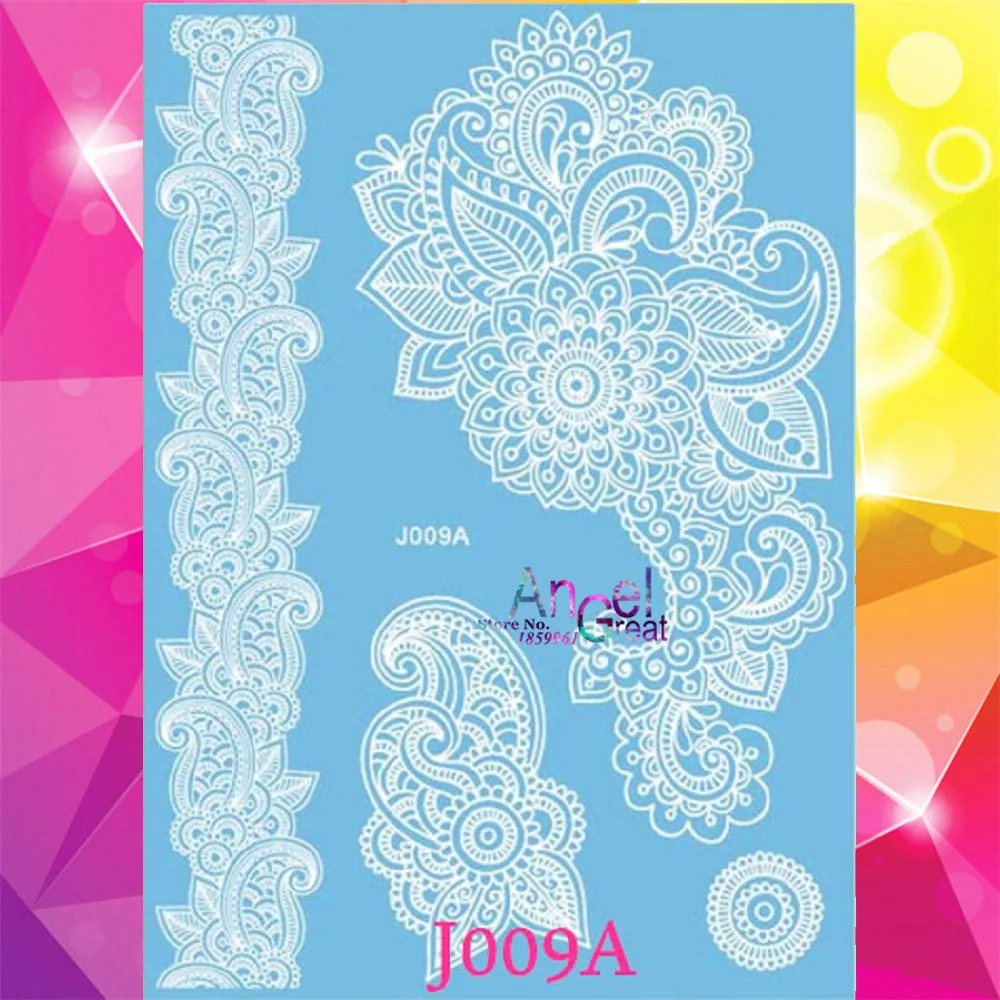 Большие размеры белый цветок хны водонепроницаемые поддельные татуировки