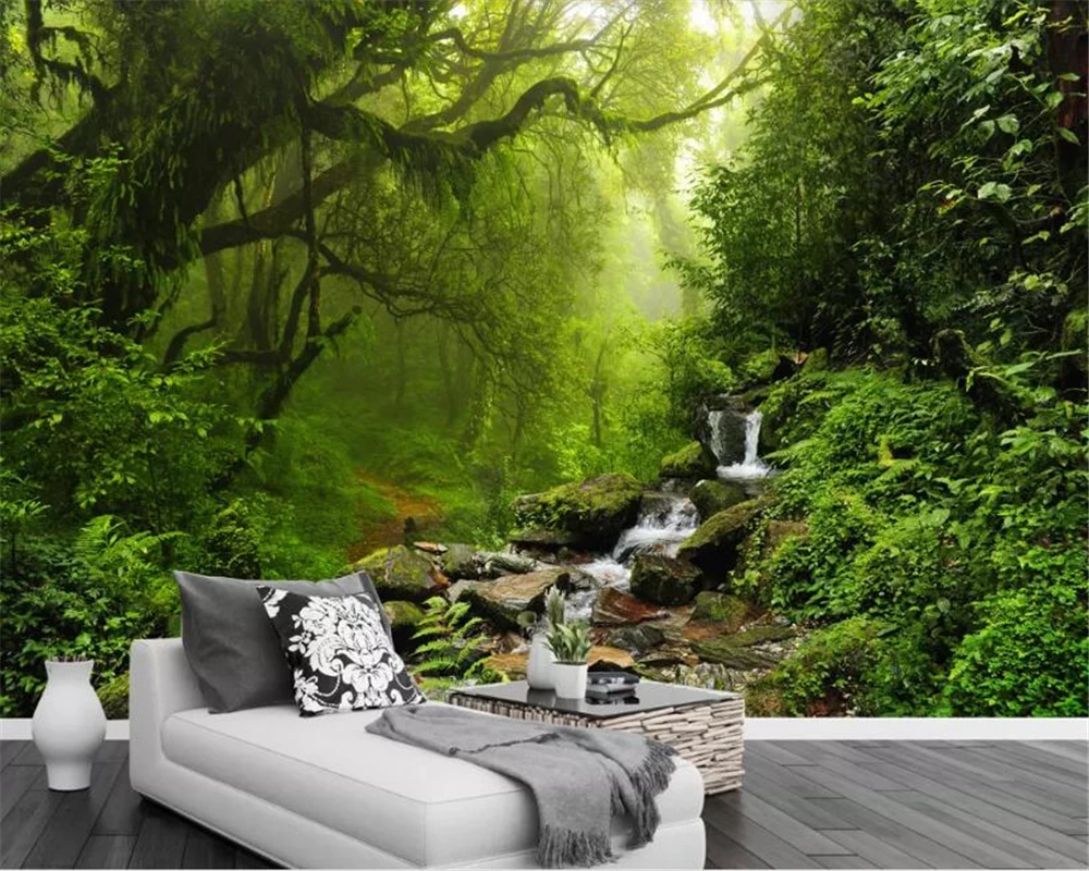 

beibehang Customized modern photo 3d wallpaper Forest stream TV background wall nature scenery living room Wall cloth wallpaper