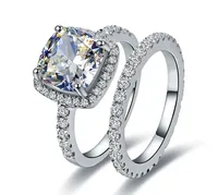 Bridal Sets 3Ct 9*9mm Cushion Cut Diamond Engagement Set Rings Platinum 950 Proposal Rings for Women