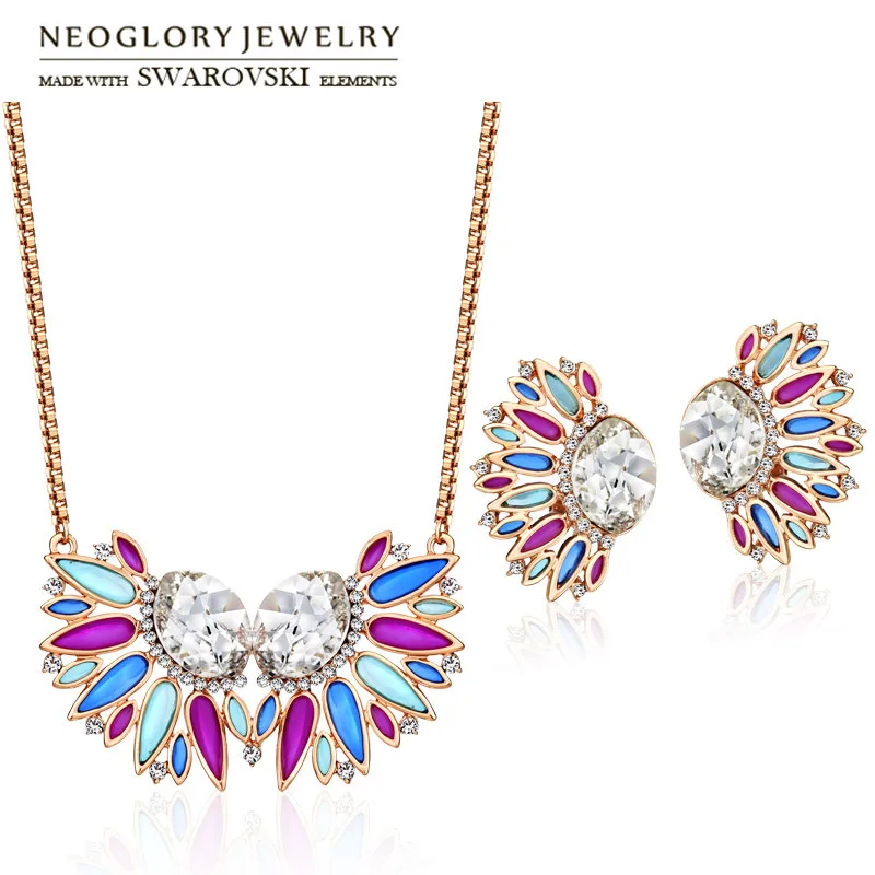 Neoglory кристалл и стразы комплект ювелирных изделий эмаль роскошное красочное