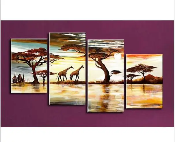 Горячая Продажа Африканский Жираф Животные Пейзаж Wall Art Холст Масло живопись Home