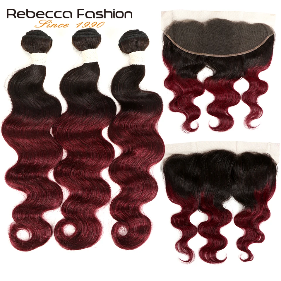 Rebecca Ombre пряди с фронтальной двухцветной 1B/99J 1B/27 1B/30 цветов Бразильская волна тела